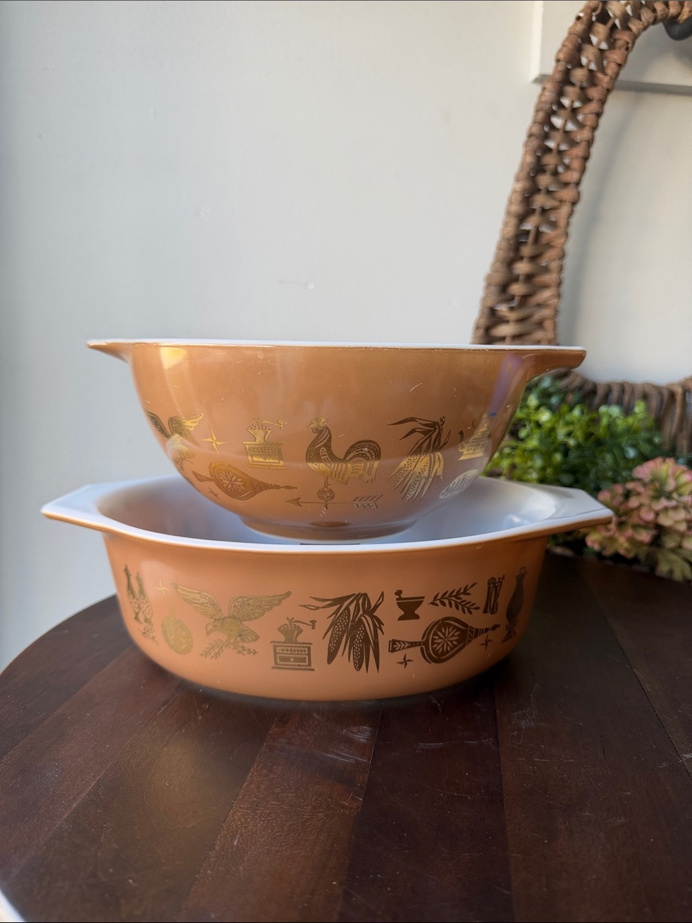 Set of Two Vintage Early American Pyrex Pieces